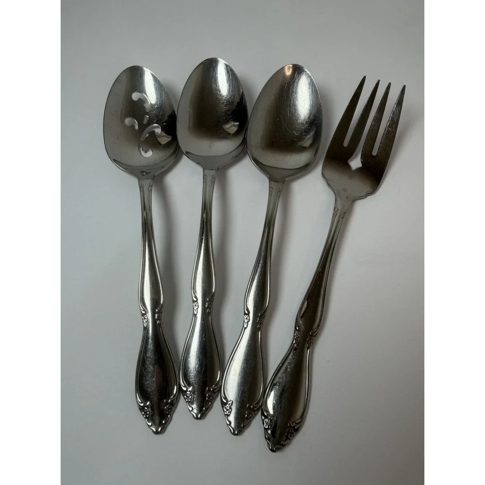 Oneida BERKELEY SQUARE Stainless Flatware 4 Piece Serving Set‎ Spoons Meat Fork